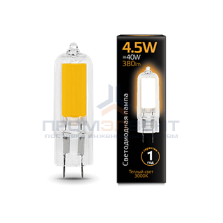 Лампа Gauss G4 AC220-240V 4.5W 380lm 3000K стекло LED 1/10/200