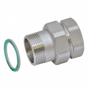 Соединение быстроразъемое (американка) латунное STOUT - 1"1/2 (ВР/НР,никель,уплотнение по плоскости)