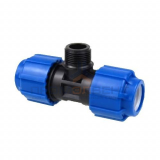 Тройник с переходом на наружную резьбу Политэк - 40 x 1"1/4 (винтовой, для труб ПНД)