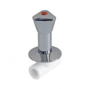 Кран вентильный под штукатурку с ручкой-трилистник KALDE - 20 (для полипроп.труб, цвет белый)